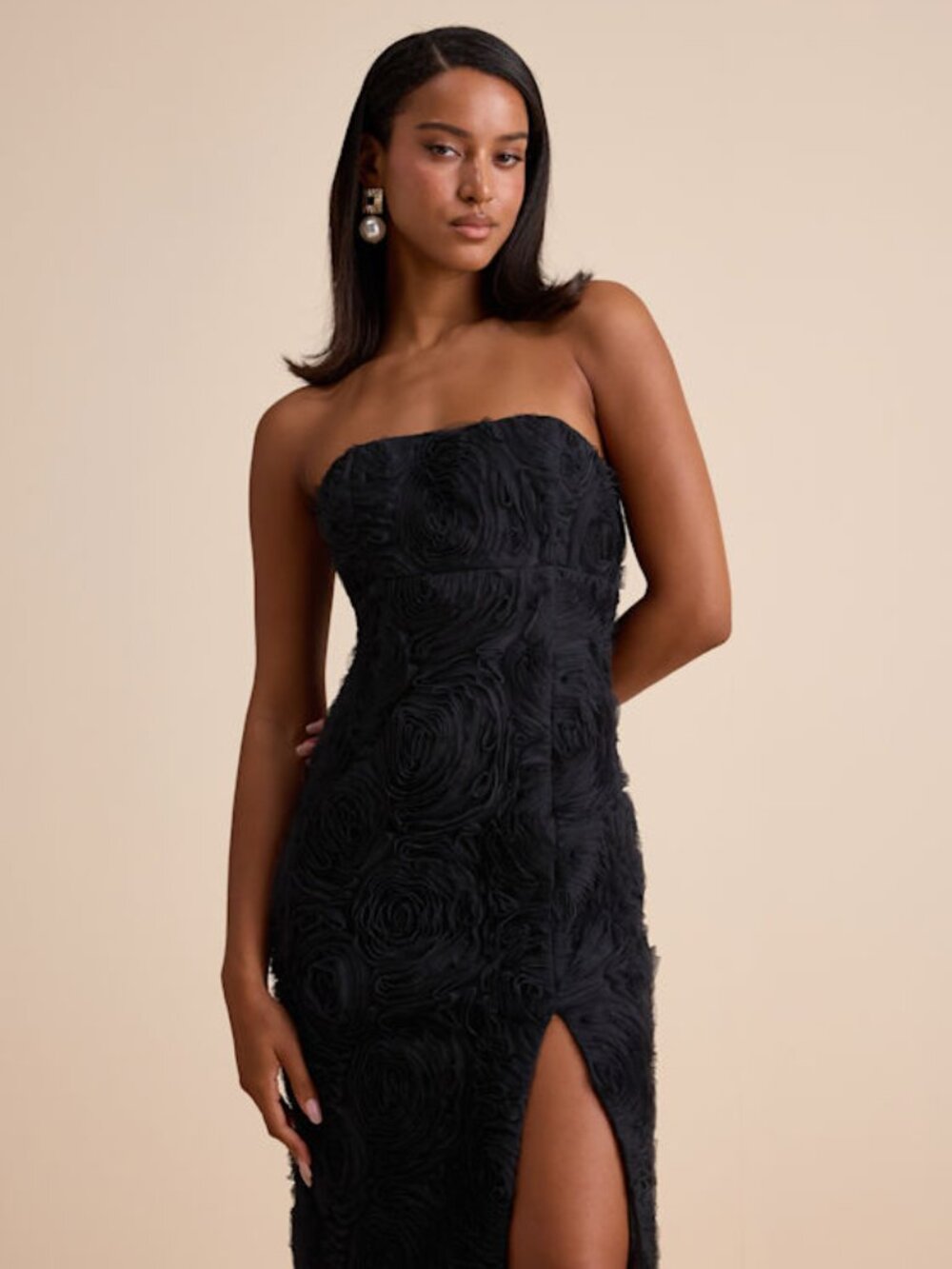 Lulus Amalia Black Textured Strapless Maxi Dress - Size M